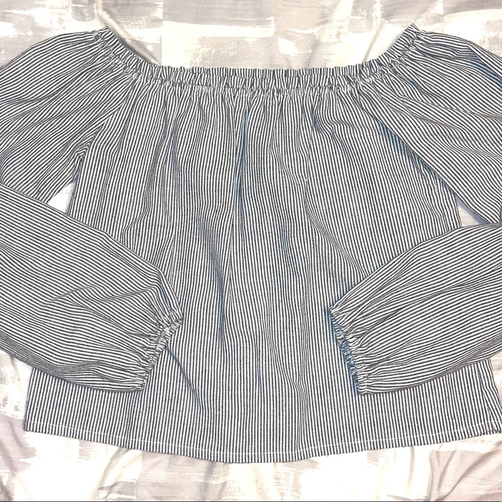 John Galt Off Shoulder Pinstripe Top
